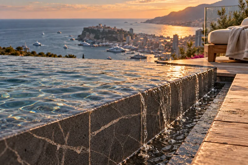 The edge of the infinity pool above the bay